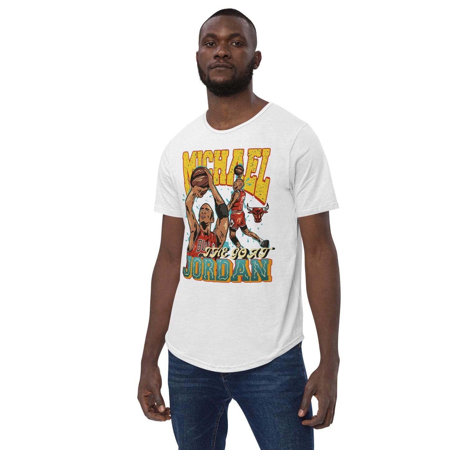 The GOAT Jordan: Men's Curved Hem T-Shirt in white