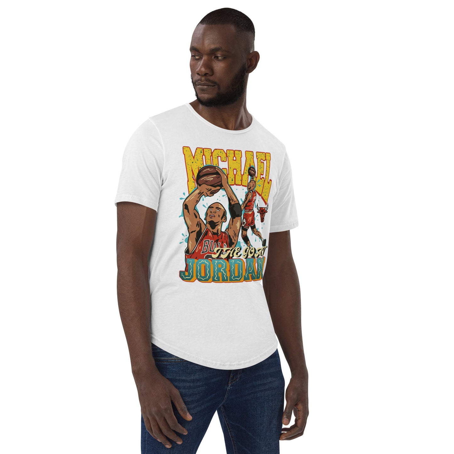 The GOAT Jordan: Men's Curved Hem T-Shirt in white
