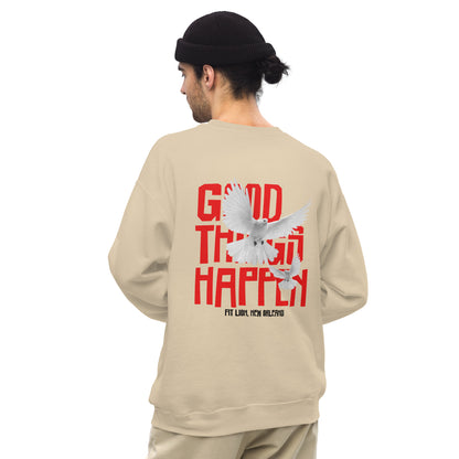 Good Things Happen: Men and Women Crew Neck Sweatshirt