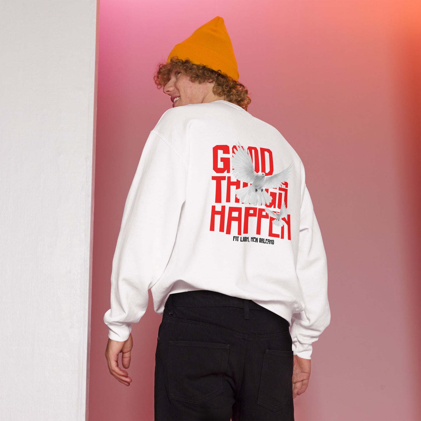 Good Things Happen: Men and Women Crew Neck Sweatshirt