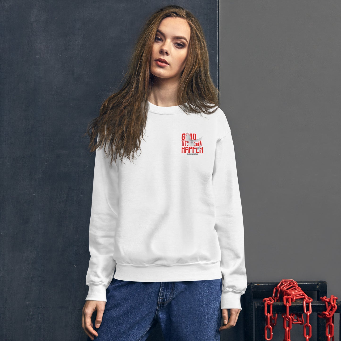 Good Things Happen: Men and Women Crew Neck Sweatshirt